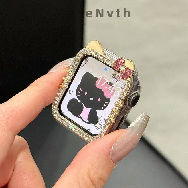 야옹이 애플워치케이스 러블리 키티 스트랩 하드케이스 워치케이스 액정보호 전기종, F.골드KT, iwatch S10 46mm