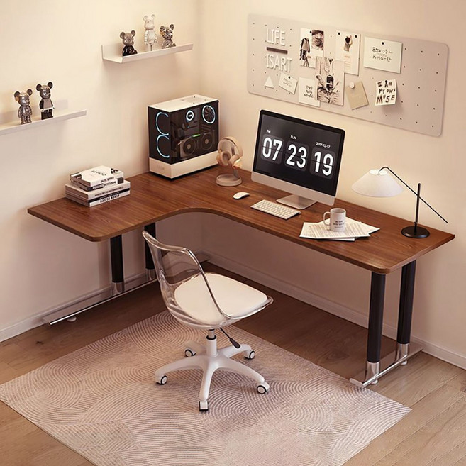 학생용 L자형 코너 학습 컴퓨터 책상 간이 다용도 사무용 테이블, 갈색+블랙(좌측 코너형)