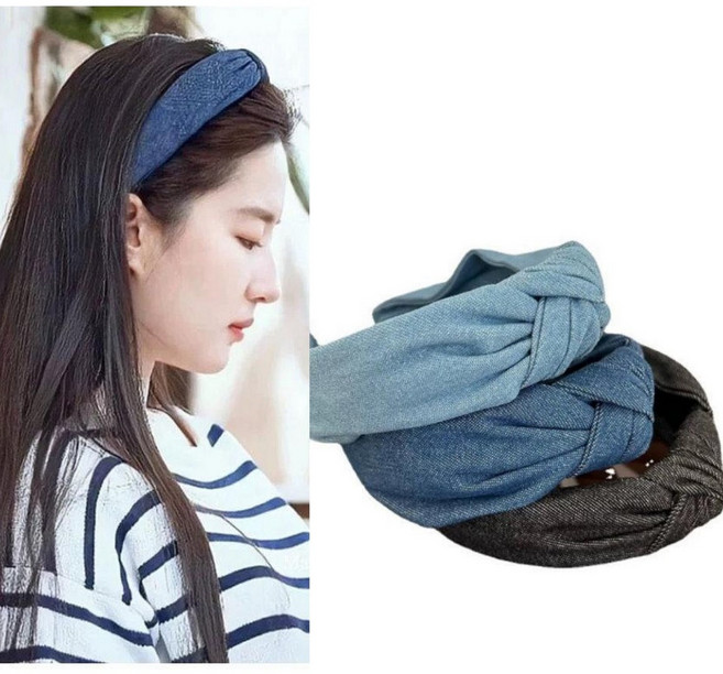 氣質簡約牛仔打結寬邊髮箍 時尚髮飾