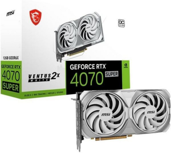 MSI 지포스 RTX 4070 슈퍼 12G 벤투스 2X 화이트 오버클럭 게이밍 그래픽 카드 - 12GB GDDR6X PCI 익스프레스 제4세대 192비트 3개 DP v 1.4a, RTX 4070 SUPER 12G VENTUS 2X W