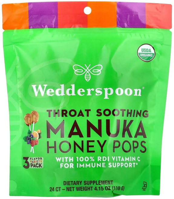 Wedderspoon 유기농 마누카 꿀 팝스 3가지 맛 버라이어티 팩 24개 118g(4.15oz) 141667, 1, 118g - 쿠팡