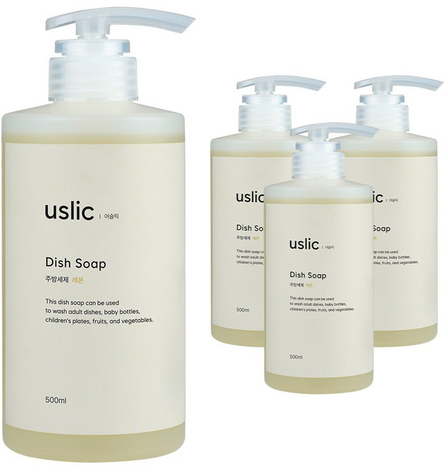 어슬릭 자연유래 1종 천연 주방세제 레몬 맨손보호성분 저자극, 4개, 500ml