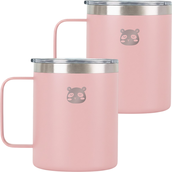 믿추 스텐 머그컵 텀블러 보온보냉, 핑크, 400ml, 2개