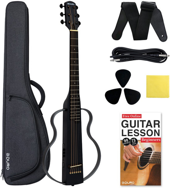 듀로 DSG10 사일런트기타 어쿠스틱 입문용 통기타 입문 휴대용 여행용 미니기타, 블랙