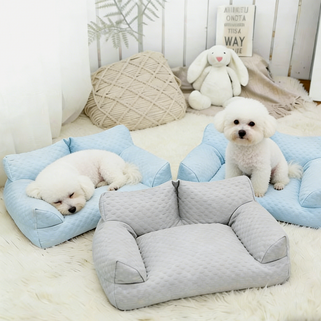 홈잼 냉감 강아지 소파 베드 방석 고양이 쿠션 침대, 1개, 블루