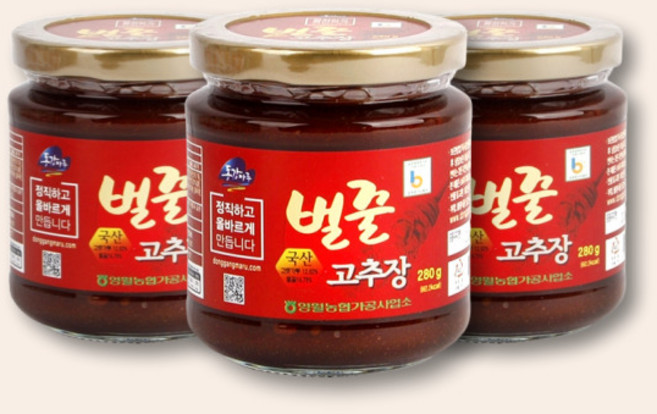 영월농협 동강마루 벌꿀 고추장 280g x 4병 달콤한 밥도둑 반찬용 장류 세트, 단품