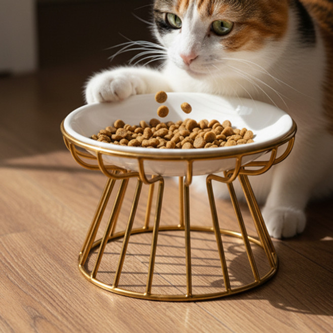 강아지 고양이 밥그릇 물그릇 메탈릭 분리형 반려동물 식기 P167, 1개, 골드