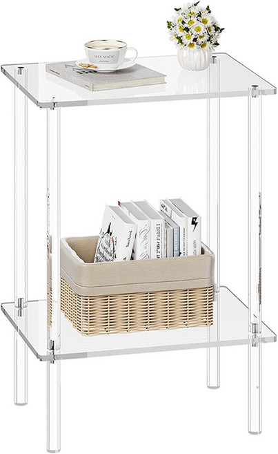 HS A Living 심플 투명 아크릴 수납형 사이드 테이블 2단, 투명색.