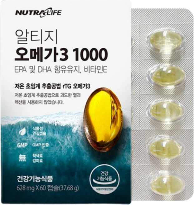 저온 초임계 추출 뉴트라라이프 알티지 오메가3 1000 1개월분 식물성 연질 캡슐 눈 기억력 혈행 개선 혈액순환, 60정, 1개, 60정