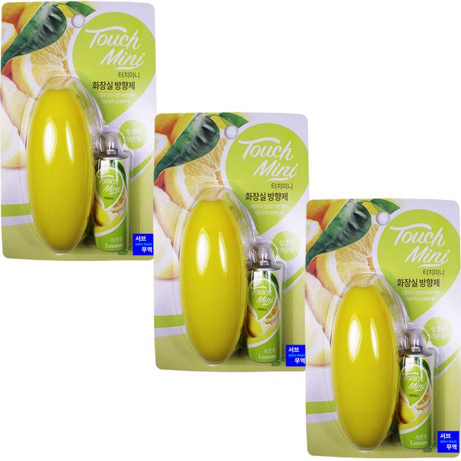 서브무역 터치미니 화장실 방향제 탈취제 변기 향기 터치필 레몬향(세트), 13ml, 3개, 상큼레몬