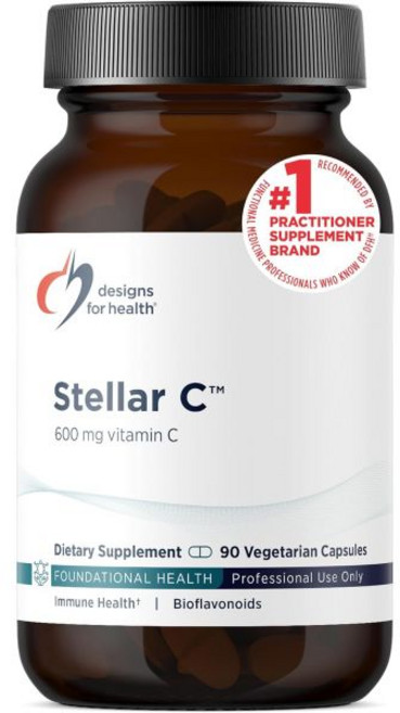 디자인스 포드 헬스 스텔라 비타민 C + 퀘르세틴 보충제 감귤류 바이플라보노이드 퀘르세틴과 및 아연으로 강화된 면역 지원과 최적 흡수 90 캡슐, Standard Packaging, 1개