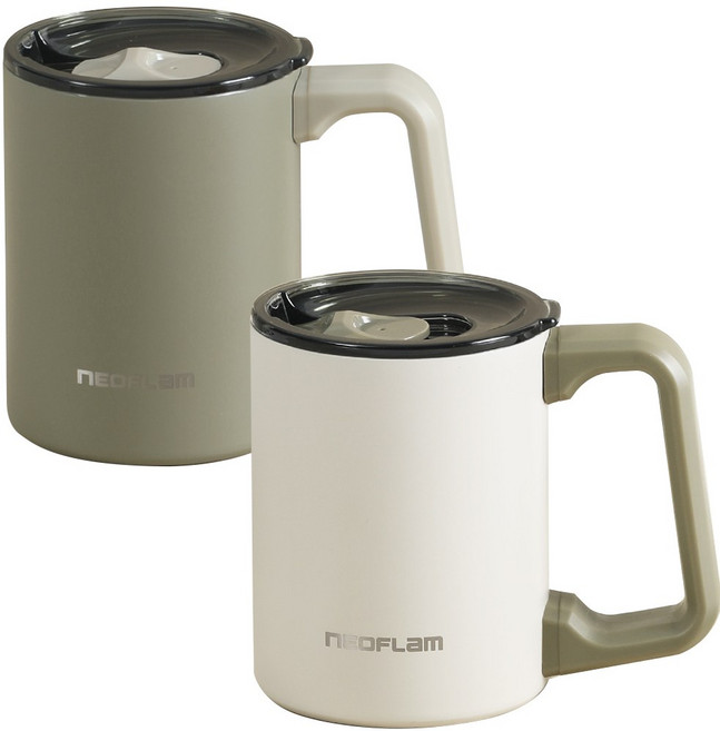 1+1 네오플램 스텐304 보온보냉 머그 텀블러 머그컵 540ml 2P, 1세트, 베이지+카키