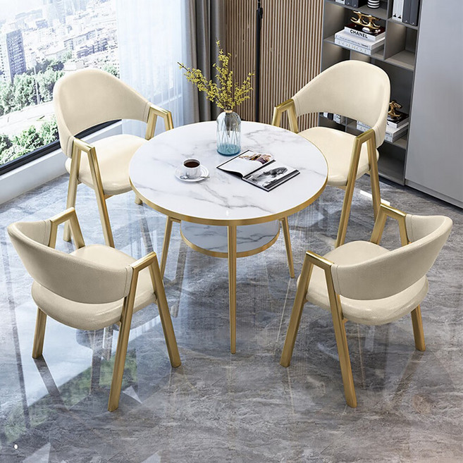 북유럽 2/4인용 2단 원형 식탁 휴게실 협상테이블 카페테이블 발코니 티테이블, 4인용, A11(+의자4개)