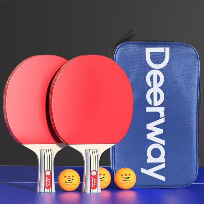 Deerway 乒乓球拍套裝 七層底板 三星級, 1套, 直拍一對 送拍包 3個球