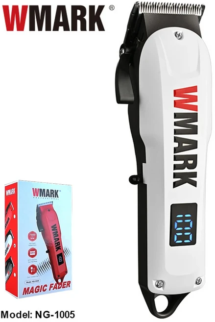 WMARK NG-1005 남성용 헤어 클리퍼 전문 무선 LED 디스플레이 이발사 저소음 커팅 머신, 05 White-Box
