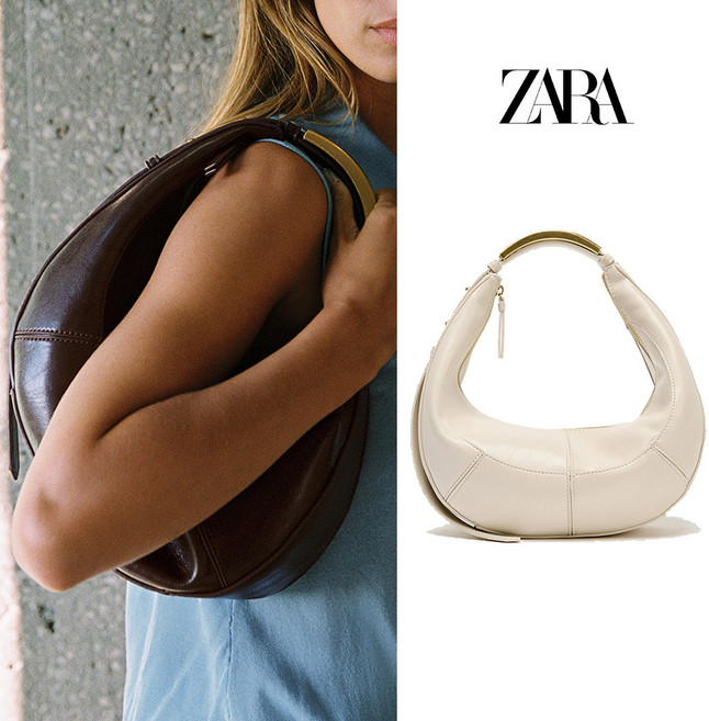 자라 가방 오벌백 숄더백 메탈 스트랩 화이트 브라운 6341