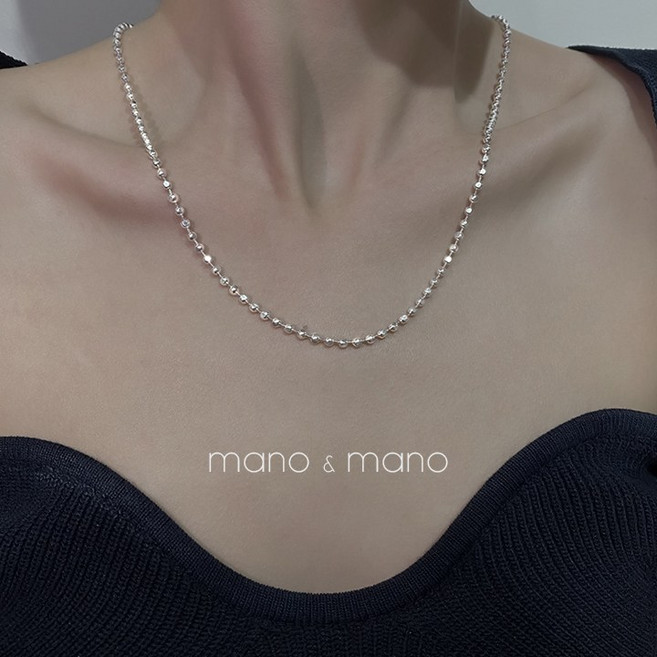 925실버 은 도금 반짝이는 은볼 토글바 체인 목걸이