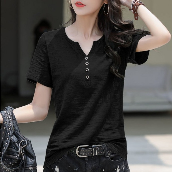 에쉬울프 여성용 여름 브이넥 반팔 티셔츠