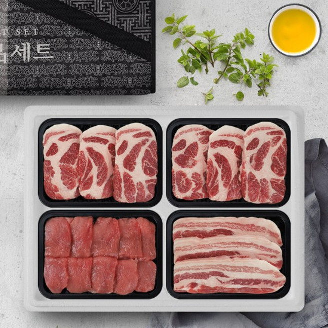 [보성녹돈] 한돈 실속구이선물세트 1.6kg오겹살1팩+목살2팩+뒷다리살 1팩팩당400g, 1개