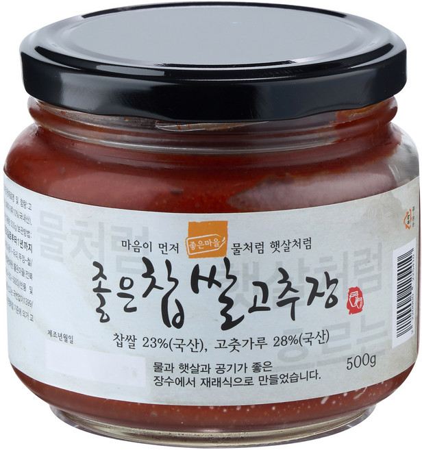 좋은마을 찹쌀고추장 두레생협 국내산 원재료 전통 발효 무설탕 무첨가물 유리병, 1개, 500g