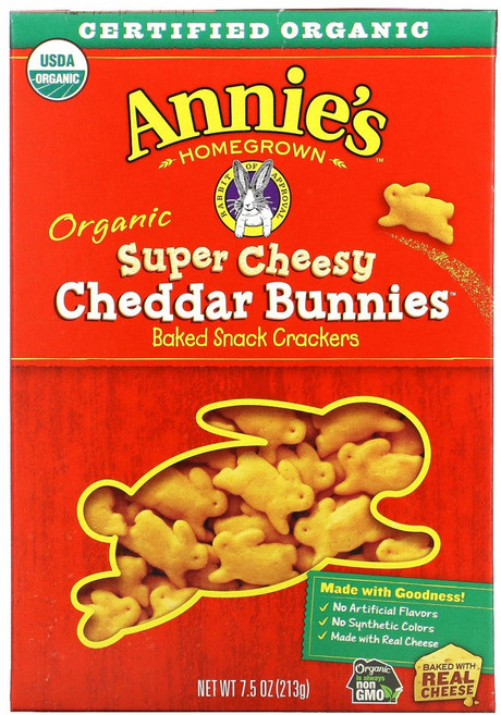 Annies Homegrown 유기농 체다 버니 구운 스낵 크래커 슈퍼 치즈 (213 g) 2팩, 213g