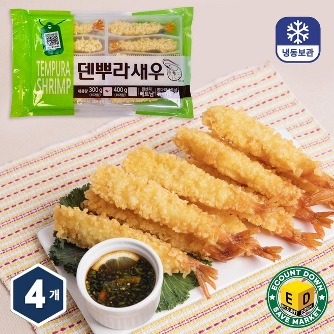 새우튀김 덴뿌라새우(튀김용10마리), 4개, 300g