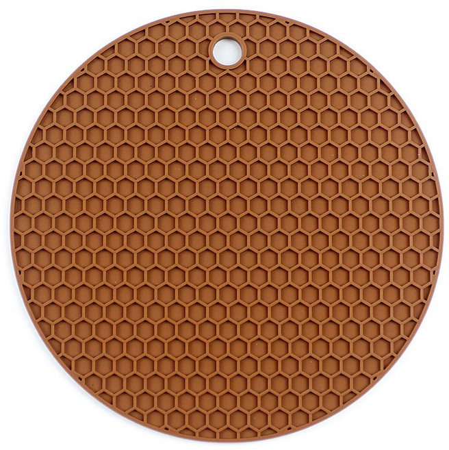플린트 실리콘 월드 절연 패드 라운드 벌집 매트 터 미끄럼 방지 식탁 그릇 냄비 주방 도구, 14 3x14 3 cm, Brown, 1개