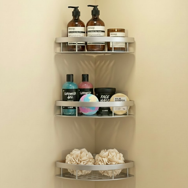 엘리무아 클린 무타공 코너 욕실/주방선반, 실버, 1개