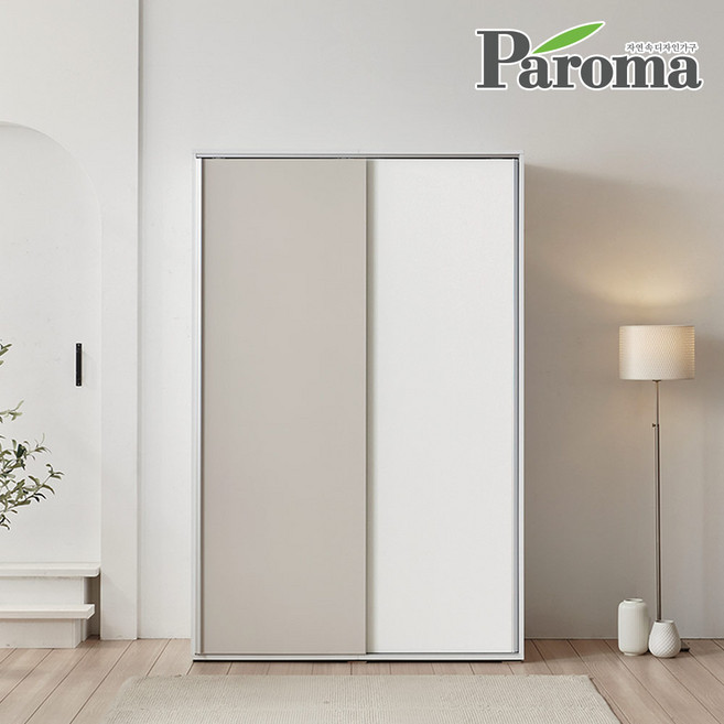 파로마 모닝 1000 키큰 행거형 슬라이딩 옷장 E0 자동댐핑도어 장농, 베이지/화이트, 기본형(옷장+400선반장)