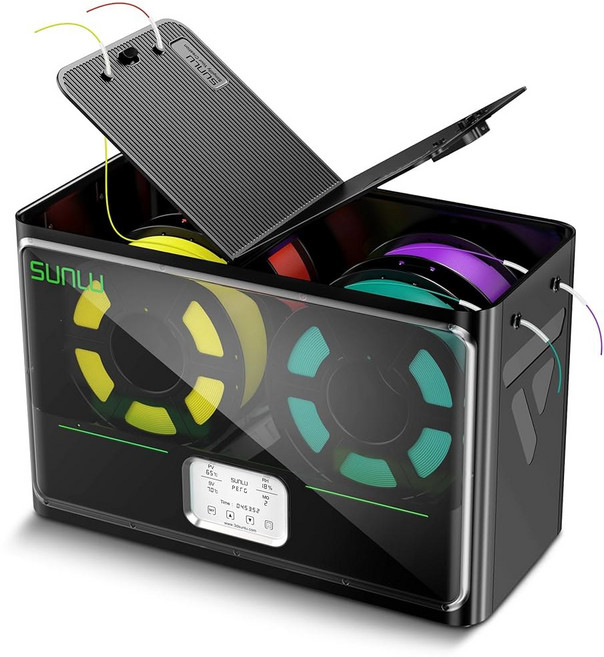 SUNLU 공식 3D 프린터 필라멘트 건조기 S4 스풀 용량 4개 순환 3개 350W PTC 히터 70 온도 절전 저장 모드 나일론 TPU PLA PETG ABS 필라멘트, 1 4 Spools Capacity Filament D, White S4, 1개, 화이트 S4