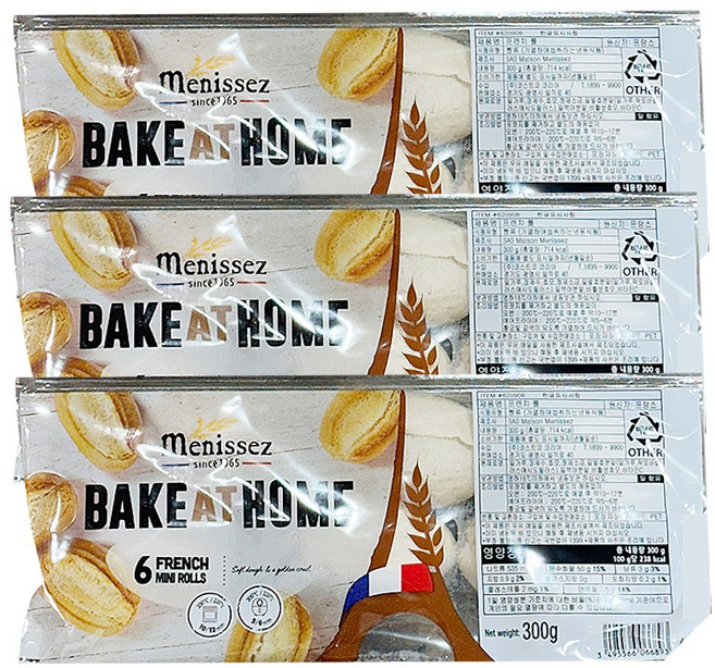미니 프렌치롤 6입 X 3팩 냉동빵 미니바게트 냉동생지, 3개, 300g