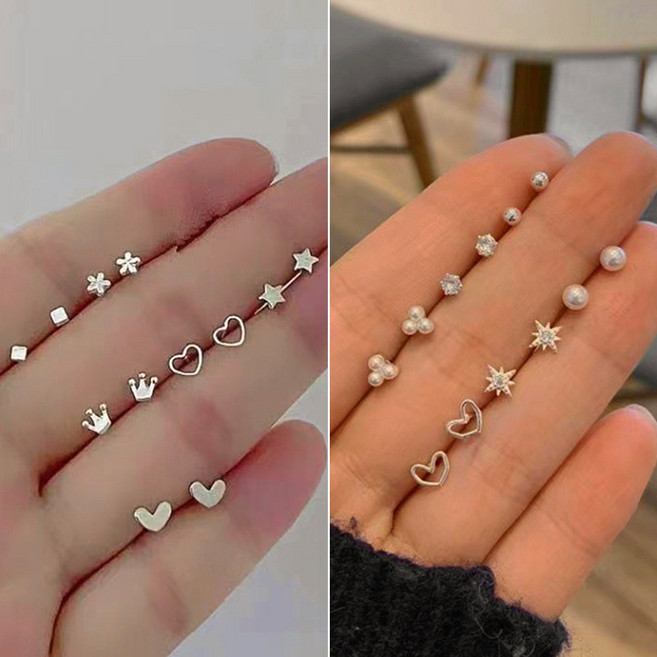 [제이무드] 1+1세트 925실버 은침 진주 리본 큐빅 여성 귀걸이