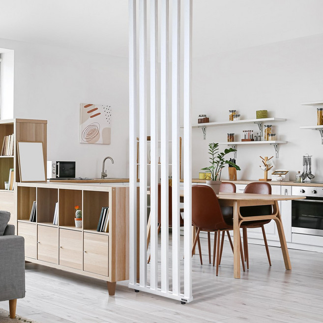 우드톡 설치가 쉽고 연결이 깔끔한 스트라이프 공간분리 간살 가벽 파티션 칸막이 가림막, 화이트