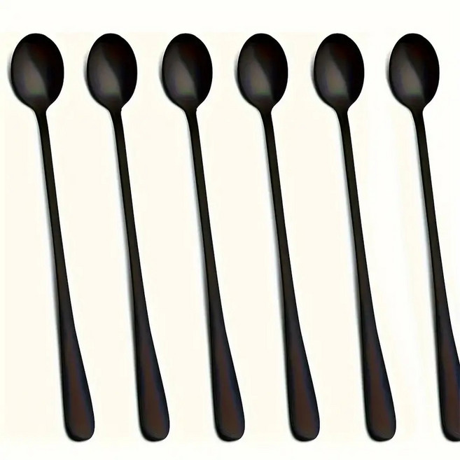 블랙 롱 핸들 아이스 티 스푼 스테인레스 스틸 커피 칵테일 교반 주방 도구 7.87 인치 6 개, 01 6PCS