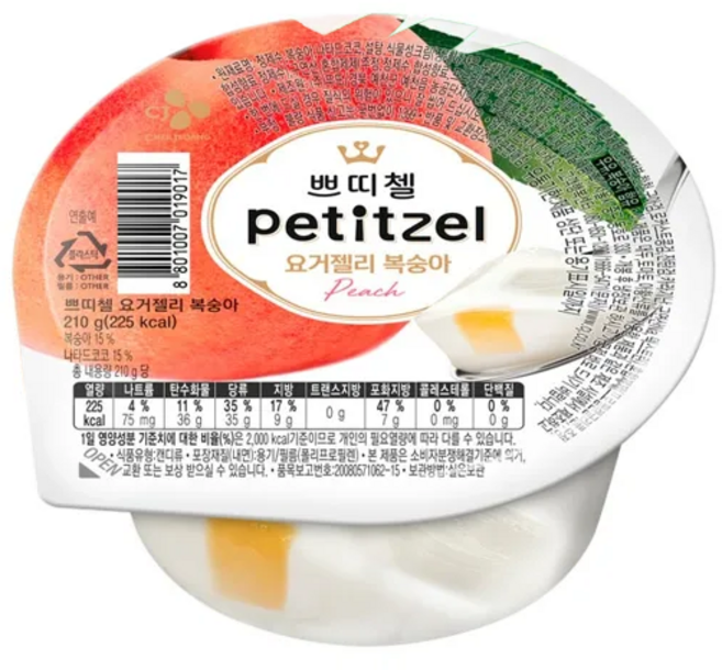(실온)[쁘띠첼]요거젤리 복숭아210g, 210g, 24개