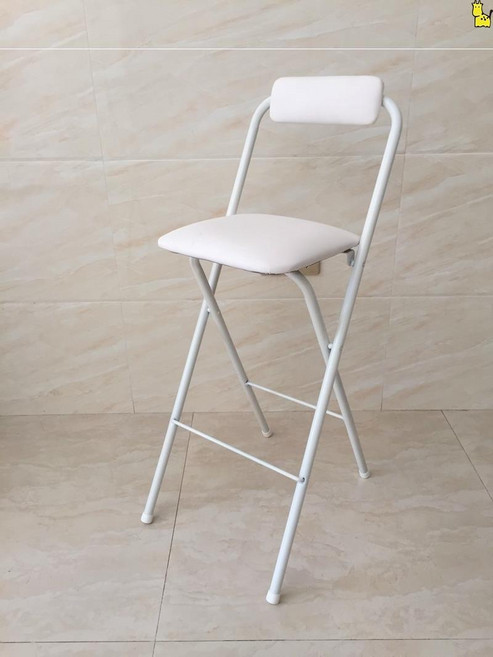 접이식 높은 폴딩 스툴 철제 바 스탠딩 체어 키높이, 화이트 부드러운 쿠션 사각 좌석 70cm