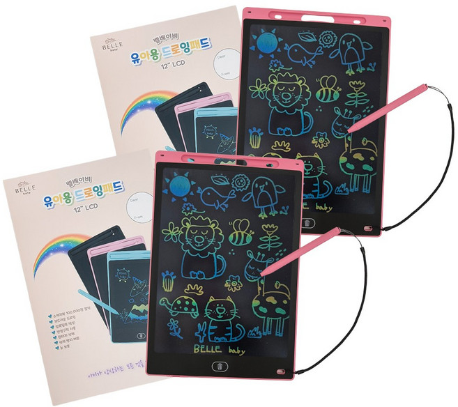 벨베이비 유아용 드로잉패드 12인치 전자칠판 LCD, 핑크, 2개