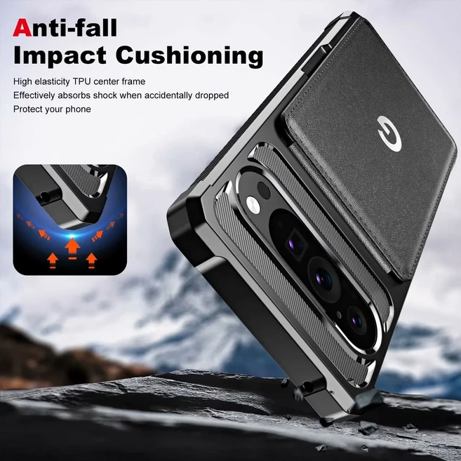 고급 가죽 플립 폴드 지갑형 폰 케이스 (구글 픽셀 10 9 프로 XL 호환) 수납 슬롯 및 낙하 방지 커버 포함, 05 For Pixel 10Pro, 06 Black-Flip