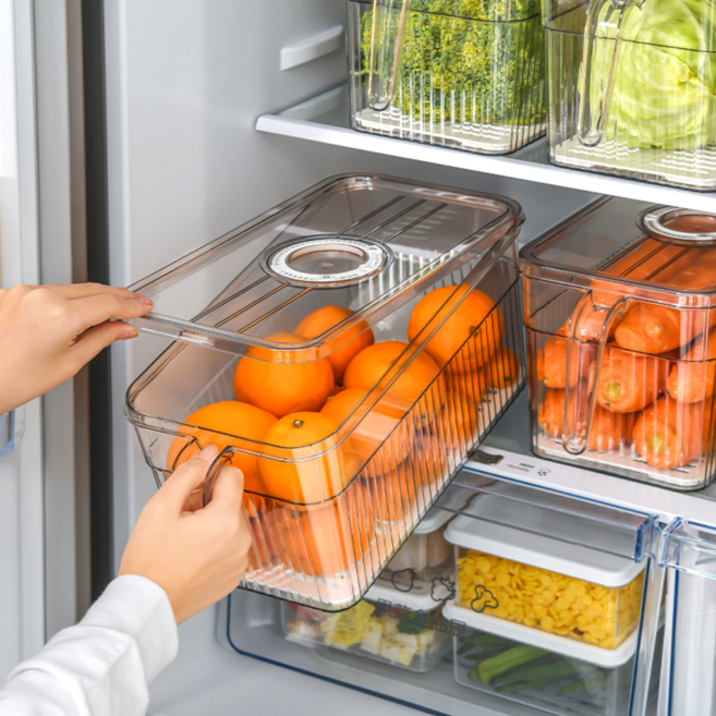 하이호프 넣은 날짜 확인하는 손잡이 냉장고 정리함, 2개, 투명