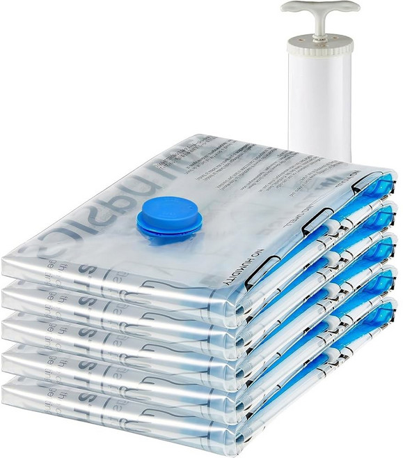 아마존 베이직 진공 압축 공간 절약 의류 포장용 핸드 펌프 포함 보관 가방 담요에 이상적 점보 4개, Large