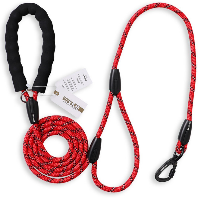 독스랩 강아지 소형견 중형견 대형견 리드줄 양손 그립 로프 1.8M, 레드, 1개