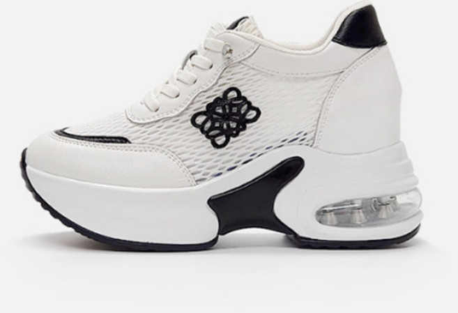 메쉬 여성 키높이 에어 통굽 밴딩끈 스니커즈 운동화 7.5cm