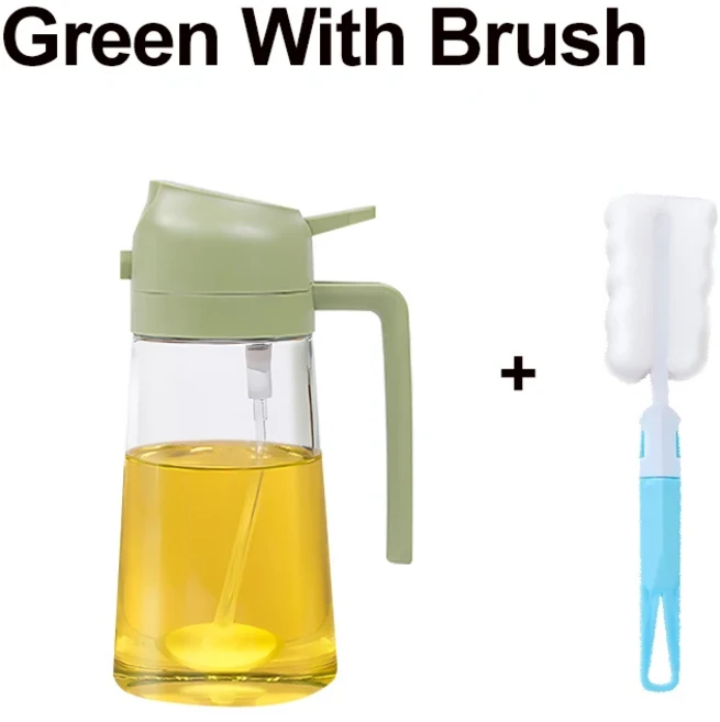 BBQ 요리 올리브 오일 분무기 주방 디펜서 브러시 빈 식초병 500ml, 1개, 03 Green with brush