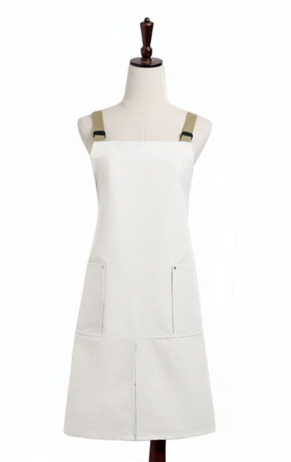 여성 여름 호텔 어린이집 주방 네일샵 카페 예쁜 원피스형 끈조절 면 린넨 프릴 빅사이즈 앞치마, 1개, 아이보리