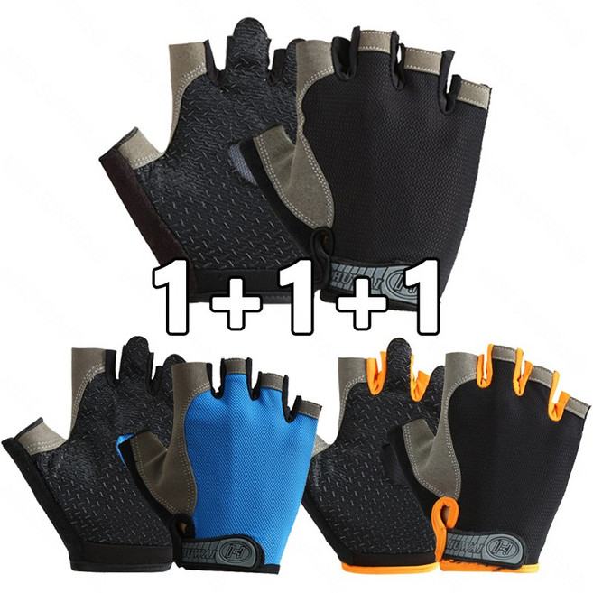 MISS SUN미스손 통기성 자전거장갑 프로텍트 터치 등산 반장갑 3세트 JQY10, 1세트, 블랙+블루+오렌지