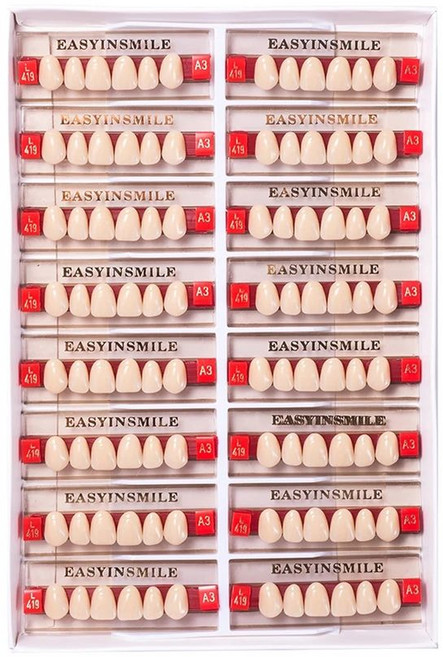 16/12 세트/박스 치과 치아 전방 후방 폴리머 틀니 아크릴 치아 A2 A3 2 레이어, 1개, 녹색