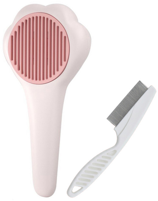 꼬물이네샵 반려동물 안아픈 원터치 빗 슬리커 브러쉬 눈곱빗 세트, 1개, 화이트+눈곱 빗