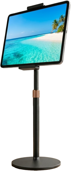 디기어 탄소강 태블릿 스마트폰 겸용 플로어 거치대 높이조절 360도 회전 스탠드, 블랙, 1개, 휴대폰/태블릿 겸용