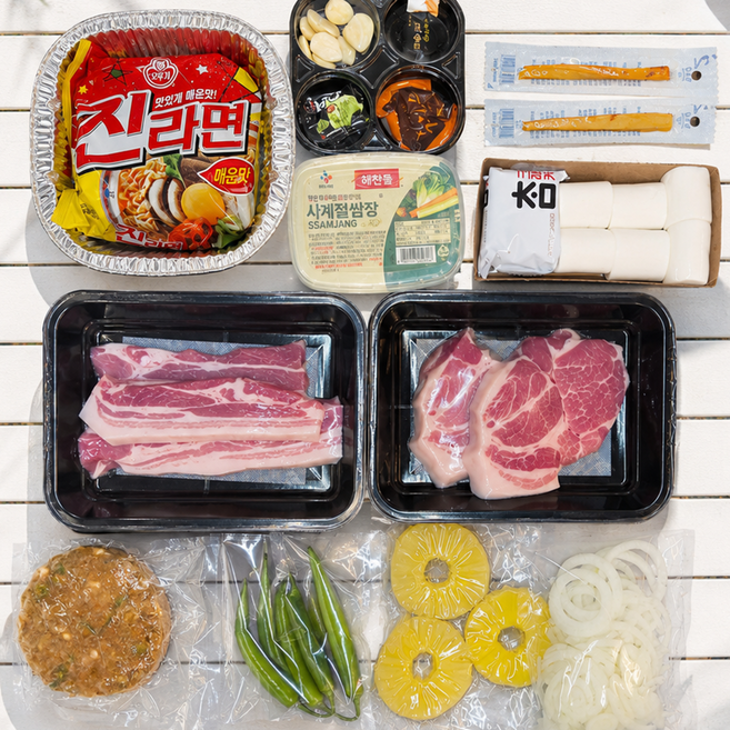 [당일출고/내일도착]캠핑고기 바베큐세트 한돈 삼겹살300g+목살300g 세트 16종 풀패키지, 400g, 1세트