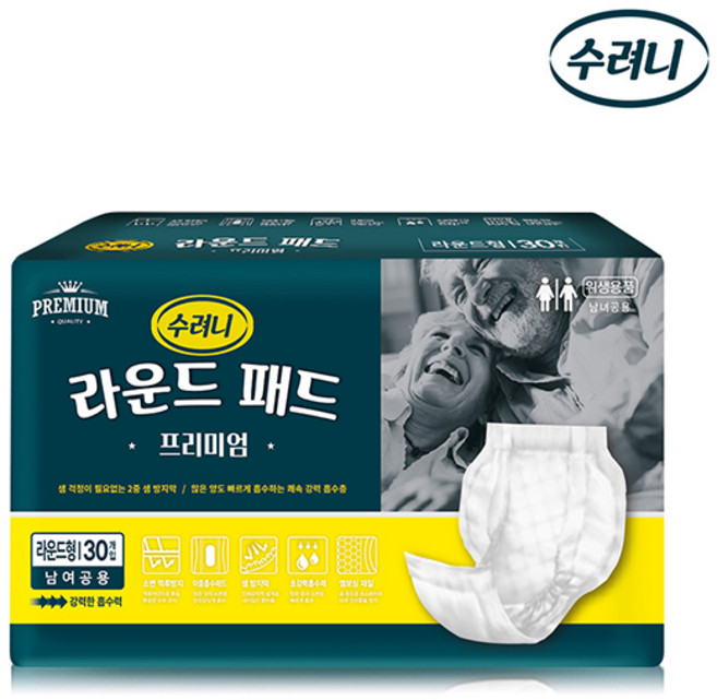 수려니 프리미엄 라운드패드 성인용 속기저귀, FREE(onesize), 30매입, 6개